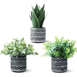 3 Pack Potted Fake Plants Artifical Snake Plant,Greenery Eucalyptus Leaves Plant